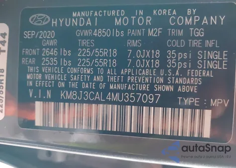 2021 Hyundai Tucson Sel from USA, damaged, VIN KM8J3CAL4MU357097
